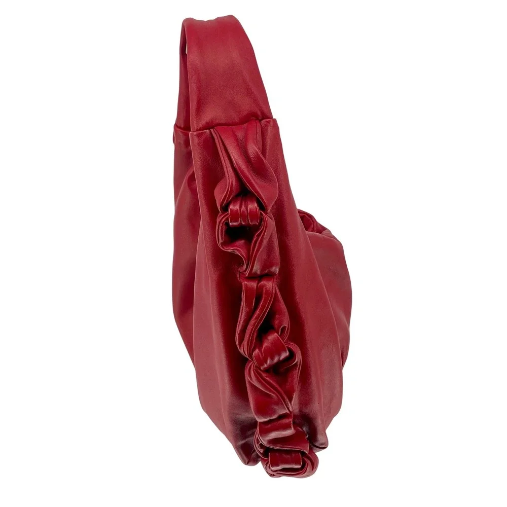 Elie Tahari Red‎ Leather Hobo Bag Slouchy Ruched Soft Shoulder Purse Handbag